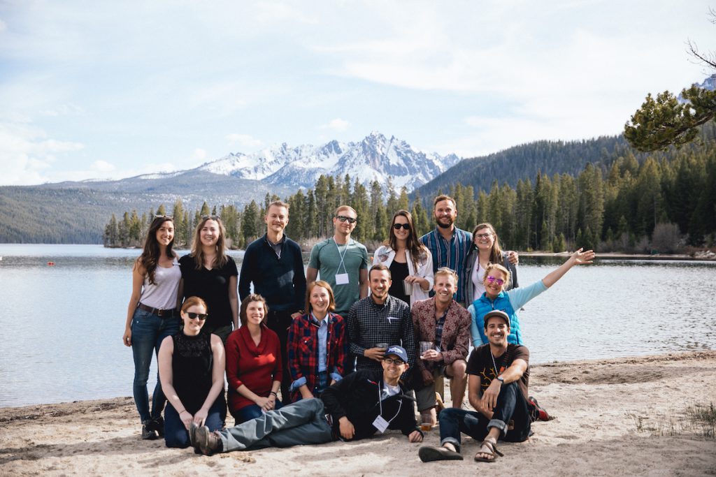 People in front of Red Fish Lake